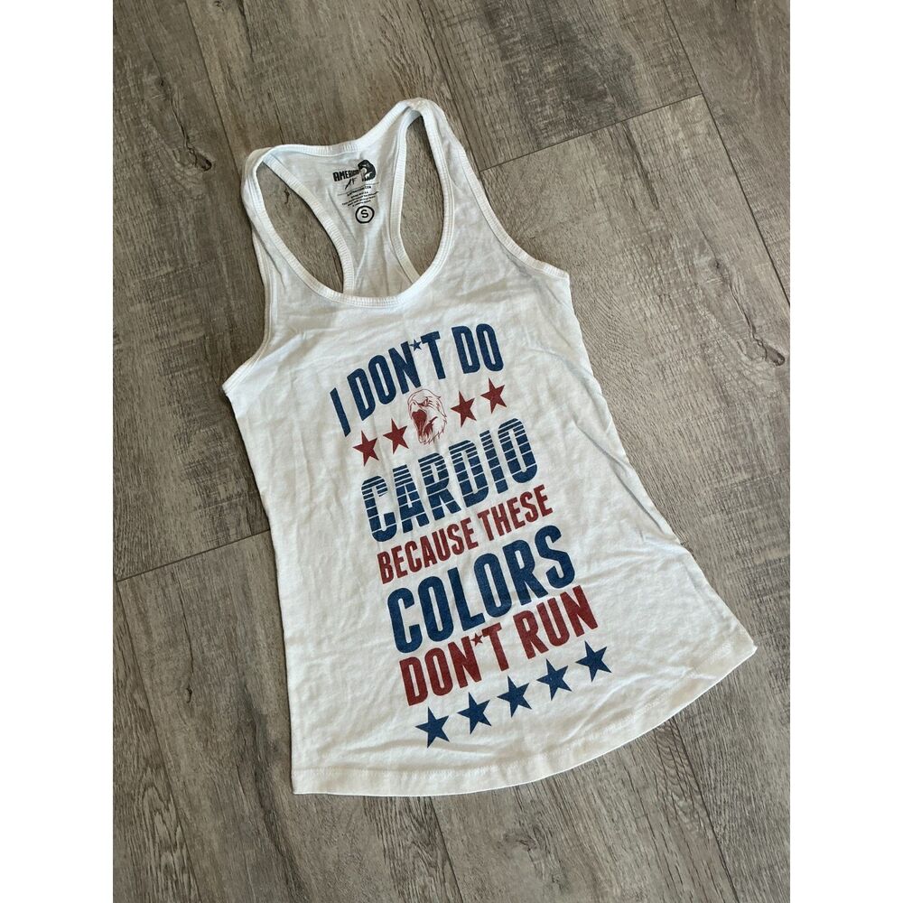American AF Patriotic Funny Graphic Racerback Tank Top Size Small USA